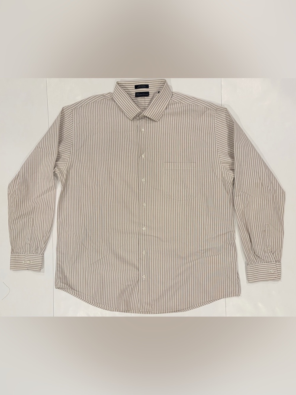 Kenneth Cole NY Men’s Dress Shirt Brown/Beige Micro Stripe 100% Cotton 18 34/35